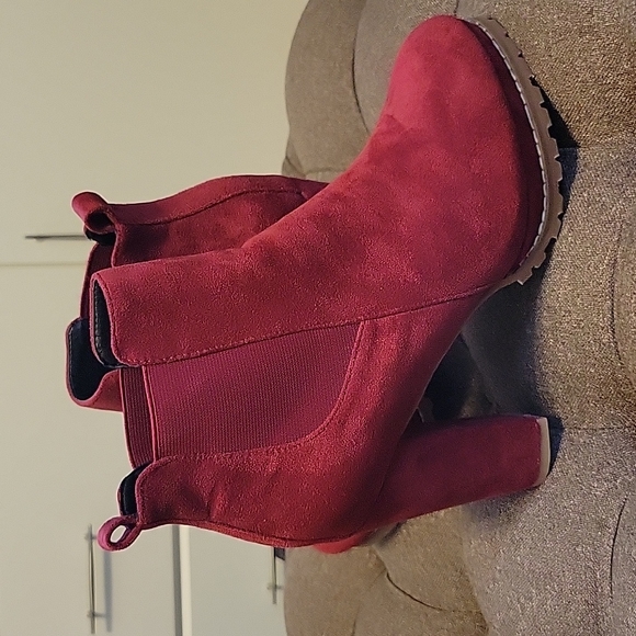jolimall Shoes - Red Faux Suede Bootie